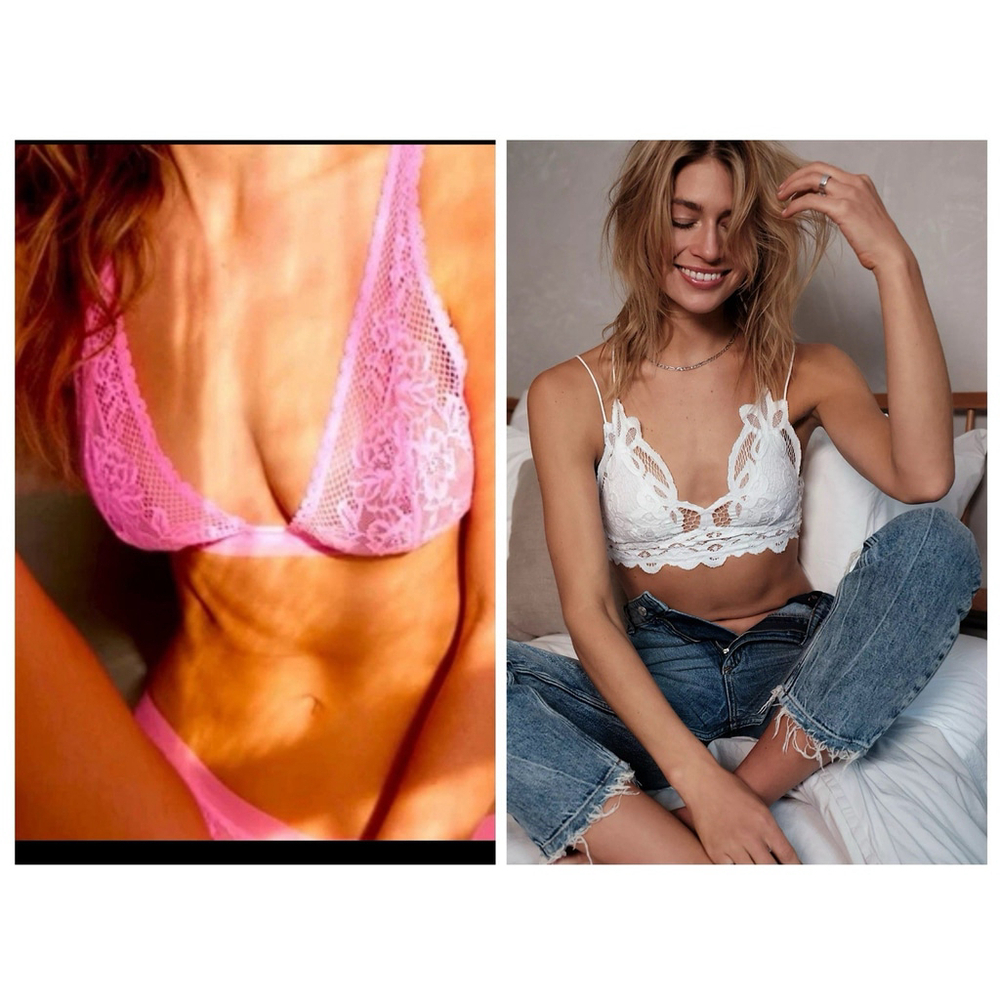 Free People Pink and White Lace Bralette Set